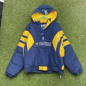 Vintage Indiana Pacers Starter Jacket Mens Medium Blue 1/4 Button Snap Pullover